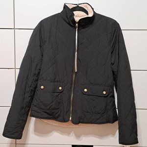 Black Quilted Sherpa lined Jacket